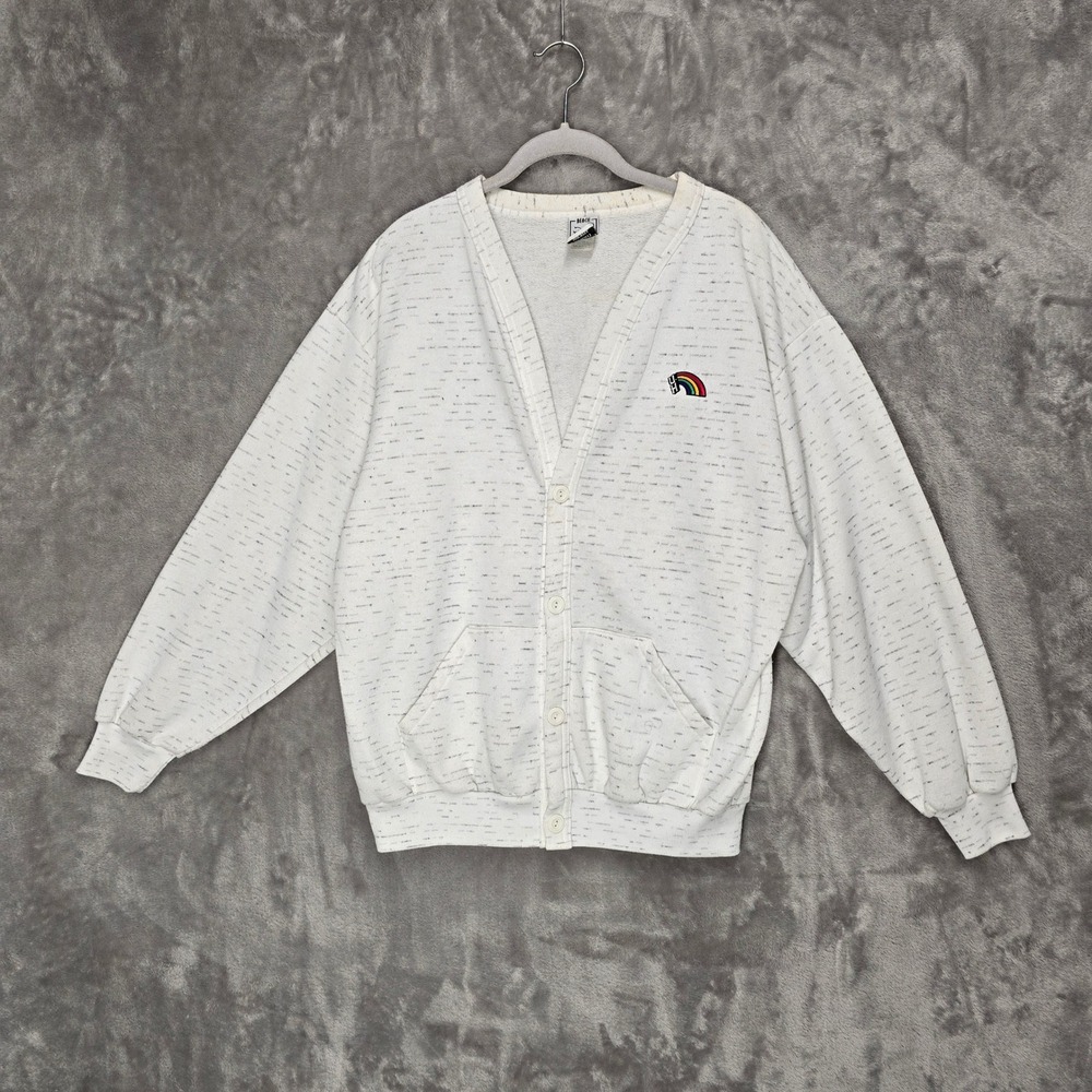 Vintage Flying UH Rainbow Warriors Cardigan White Sweatshirt 80s Womens‎ Large